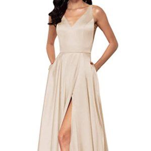 Never Worn Satin Formal Gown - Champagne Sz 18